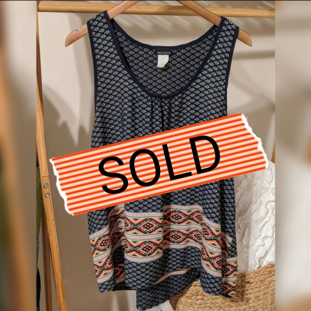 Navy and bright southwest pattern tank
